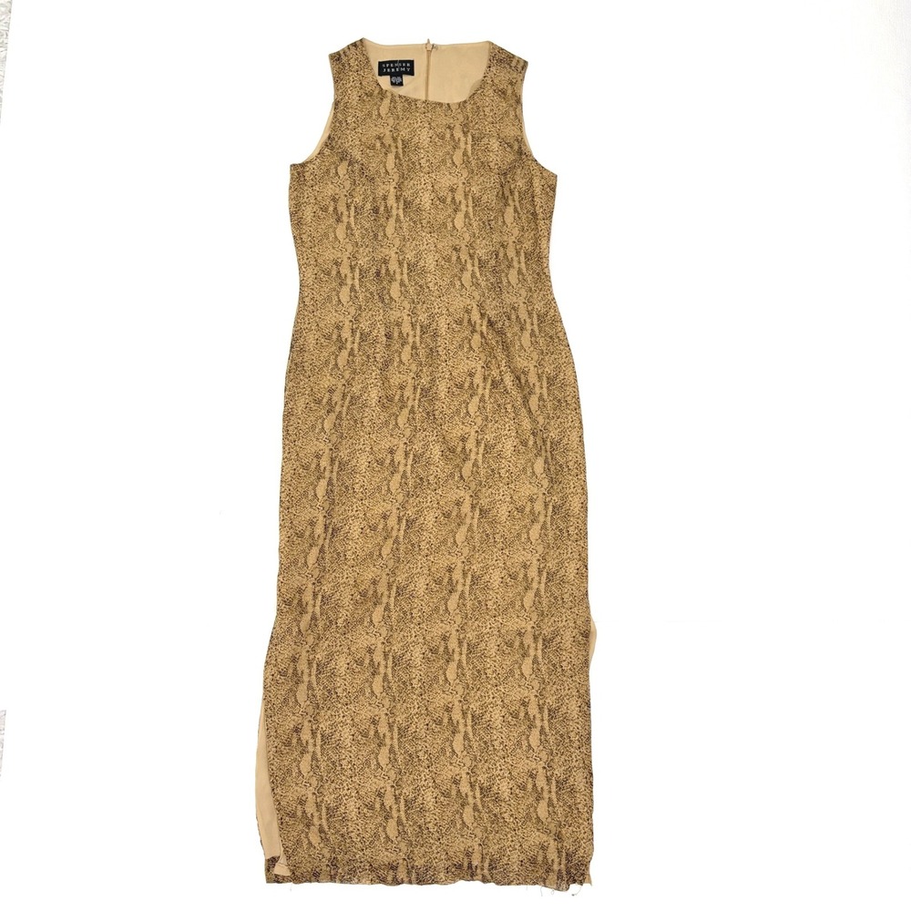 Spenser Jeremy Vintage Silk Snakeskin Maxi Dress Size 8 Brown